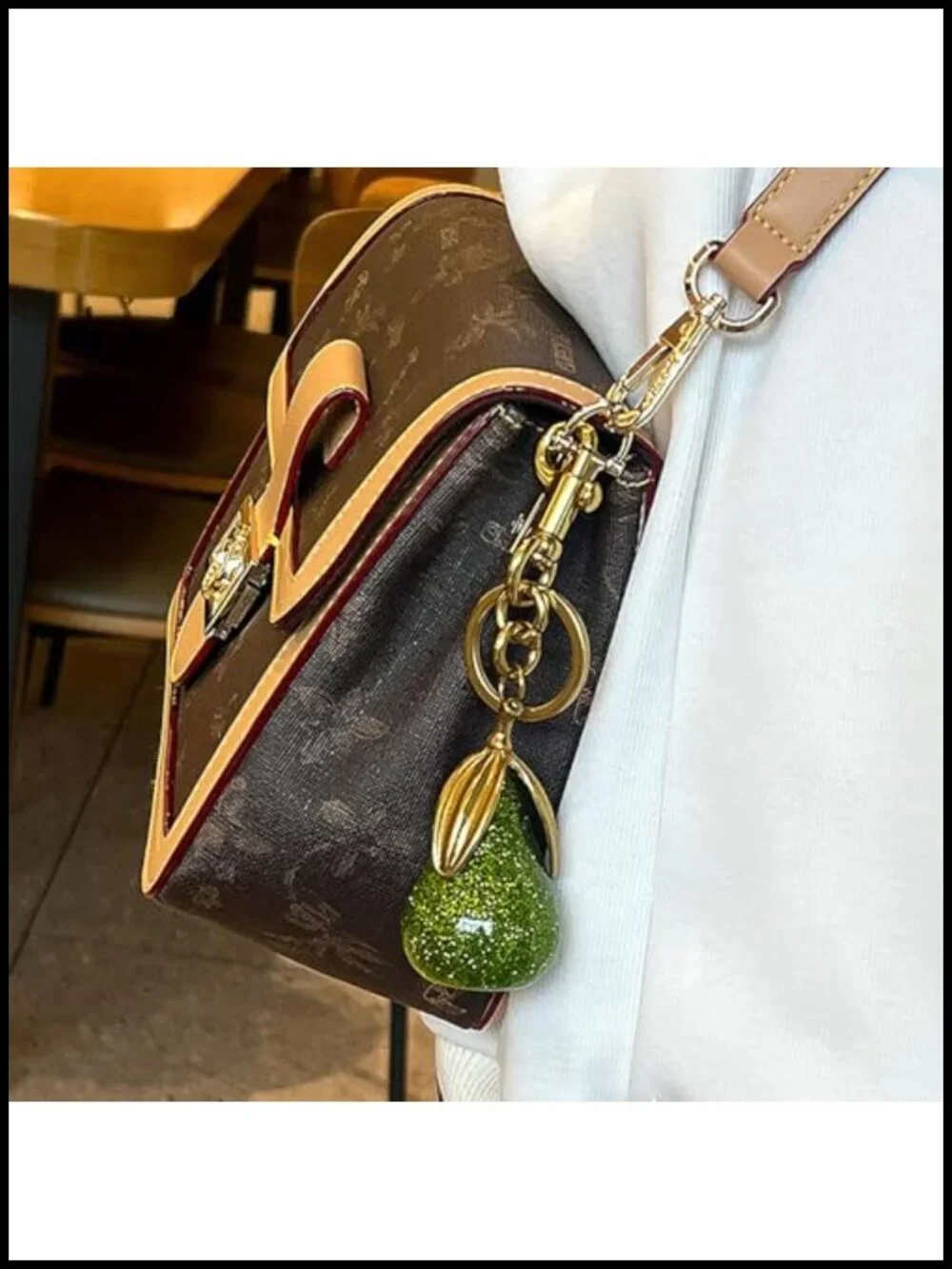 Glossy Resin Cherry Purse Charm Keychain Gold Hardware Bag Accessory